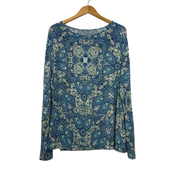 Lands' End Tops - Lands End Womens 1X Blue Paisley Long Sleeve Crew Neck Stretch Top 16W-18W